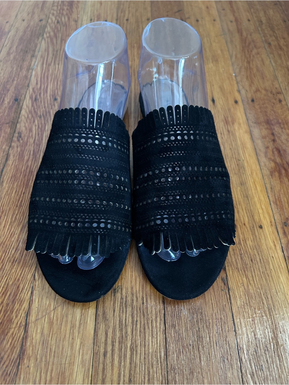 ALAIA Leather Suede Flat Sandals Black Slip-on